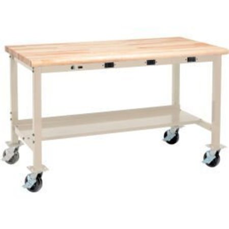 GLOBAL EQUIPMENT 72 x 30 Mobile Production Workbench - Power Apron - Maple Safety Edge Tan 253990HBTN